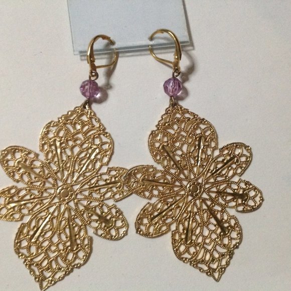 Vintage Bijoux Luck Filigree Dangle Pierced Earrings - Picture 4 of 4
